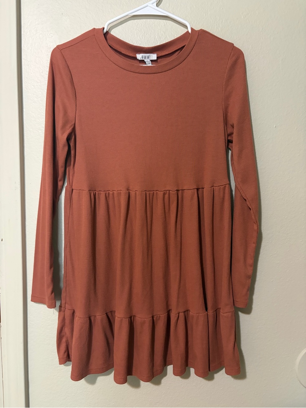 AUW Rust-Tone Long Sleeve Tiered Casual Dress
